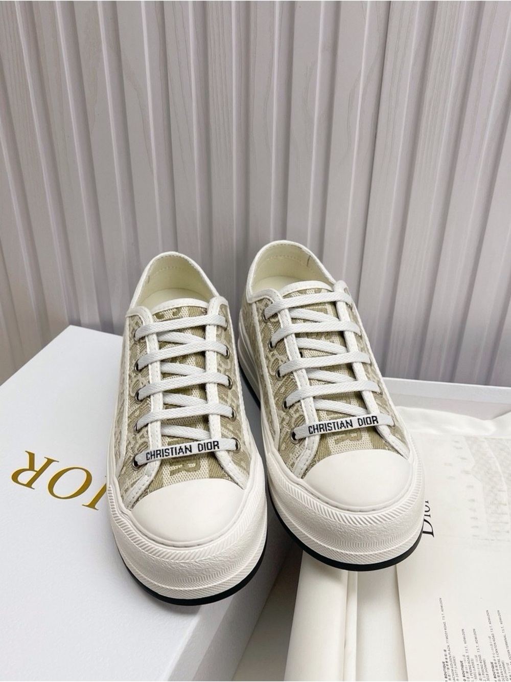 Dior Women’s Cream Canvas Low-Top Sneakers with White Trim